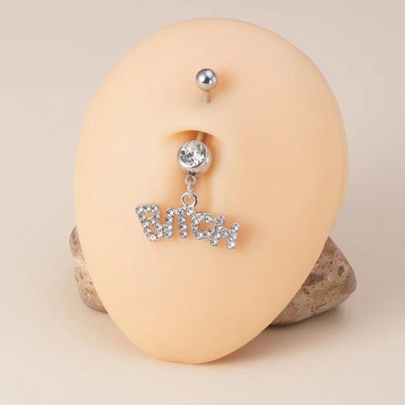 Sexy CZ Letter Belly Button Ring 316L Surgical Steel Navel Ring 14G