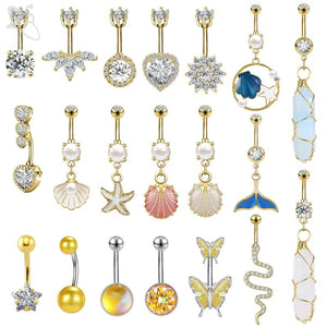 Stainless Steel Belly Ring Snake Heart CZ Crystal Navel Belly Button Rings