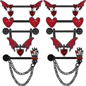 Red Bat Nipple Piercing Set 14G Sexy Spider Nipple Ring Pack