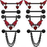 Red Bat Nipple Piercing Set 14G Sexy Spider Nipple Ring Pack