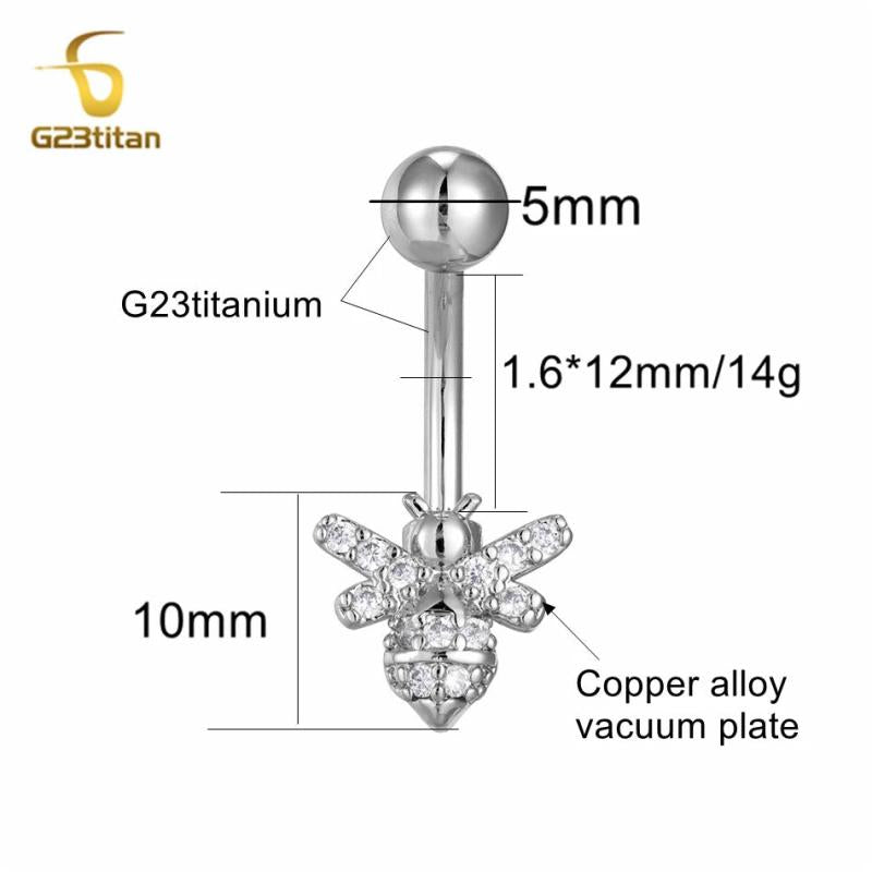 Small Bee Navel Rings Zircon Belly Button Piercing Earring 14G Titanium Barbell