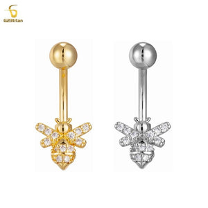 Small Bee Navel Rings Zircon Belly Button Piercing Earring 14G Titanium Barbell