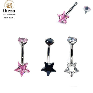 G23 Titanium Zircon Star Belly Button Rings 14G Barbell Navel Piercing