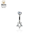 G23 Titanium Zircon Star Belly Button Rings 14G Barbell Navel Piercing