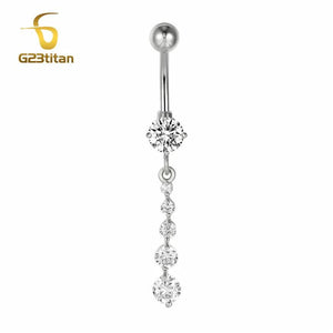 G23 Titanium Crystal Navel Ring Dangle Body Piercing Belly Button Rings