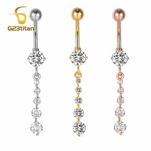 G23 Titanium Crystal Navel Ring Dangle Body Piercing Belly Button Rings