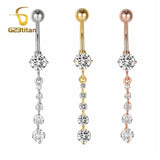 G23 Titanium Crystal Navel Ring Dangle Body Piercing Belly Button Rings