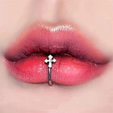 Punk Titanium Steel Cross Lip Ring Closure Heart Earrings