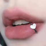 Punk Titanium Steel Cross Lip Ring Closure Heart Earrings
