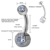 ASTM F136 Clear Zircon Bezel Piercing 14G Navel Ring