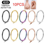 10Pcs G23 Titanium Seamless Nose Ring Hoop 20G 18G 16G Septum Piercing