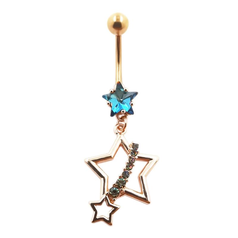 Star Dangle Belly Button Ring Cubic Zirconia Navel Piercing