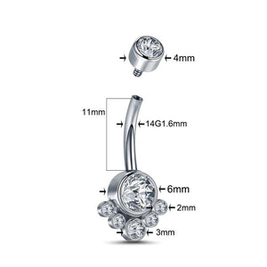 14G CZ Bezel Flower Belly Button Ring Barbell Dangle Jewelry