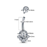 14G CZ Bezel Flower Belly Button Ring Barbell Dangle Jewelry