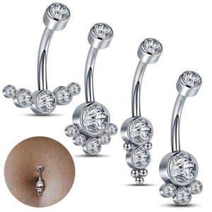 14G CZ Bezel Flower Belly Button Ring Barbell Dangle Jewelry