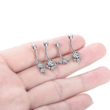 14G CZ Bezel Flower Belly Button Ring Barbell Dangle Jewelry