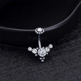 14G CZ Bezel Flower Belly Button Ring Barbell Dangle Jewelry
