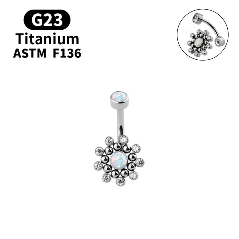 G23 Titanium Belly Button Ring CZ Opal Multicolor Body Jewelry