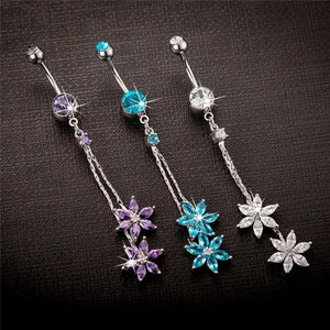 Zircon Flower Navel Piercing Belly Button Rings Body Jewelry