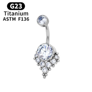 G23 Titanium Implant Navel Ring 14G Zircon Belly Barbell