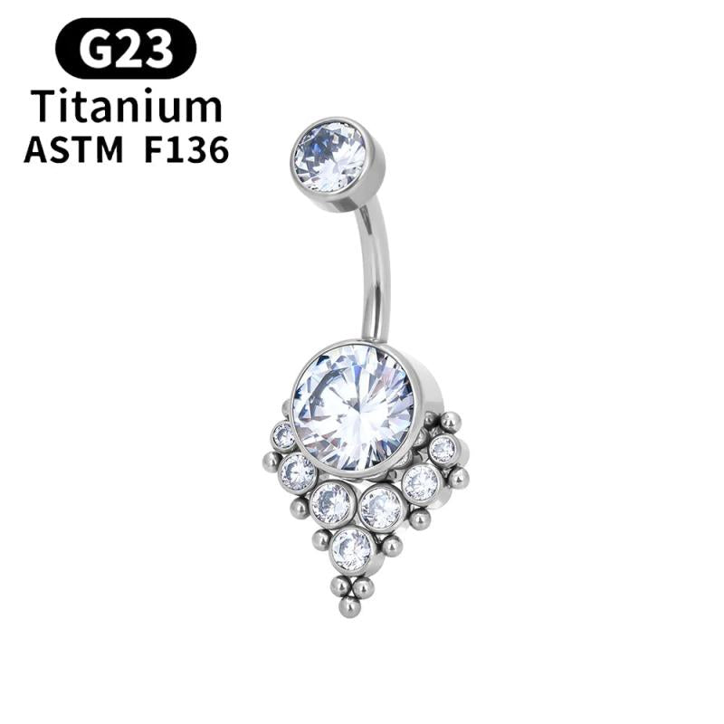 G23 Titanium Implant Navel Ring 14G Zircon Belly Barbell