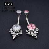 G23 Titanium Implant Navel Ring 14G Zircon Belly Barbell
