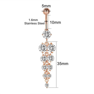 Zircon Grape Belly Button Ring 14G Stainless Steel Navel Piercing Bar
