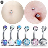Titanium CZ Gem Belly Button Bezel Piercing 14G Opal Navel Ring
