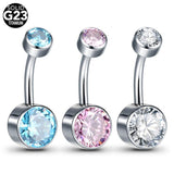 Titanium CZ Gem Belly Button Bezel Piercing 14G Opal Navel Ring