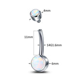 Titanium CZ Gem Belly Button Bezel Piercing 14G Opal Navel Ring