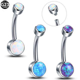 Titanium CZ Gem Belly Button Bezel Piercing 14G Opal Navel Ring