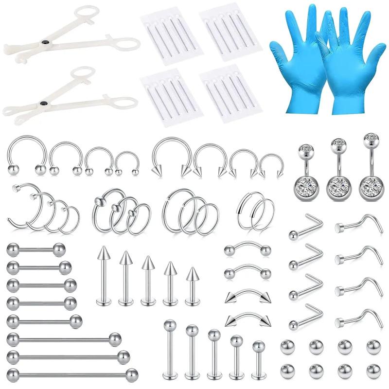 75PCS Mixed-size Piercing Kit, Needles for Ear Nose Lip Nipp