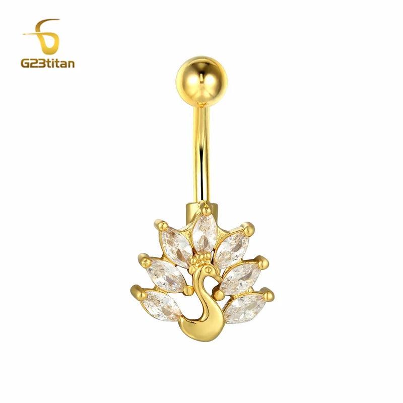 Zircon Peacock Navel Piercing Surgical Steel Belly Button Ring