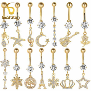 Crystal Zircon Dangle Belly Button Rings Surgical Steel Navel Piercing
