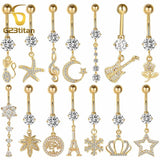 Crystal Zircon Dangle Belly Button Rings Surgical Steel Navel Piercing