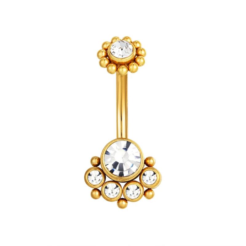Sexy Navel Belly Button Ring 14G Double CZ 316L Steel Piercing Jewelry