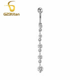 14G Titanium Belly Piercing Rings Silver Plated Zircon Long Tassel Navel Earring