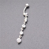 14G Titanium Belly Piercing Rings Silver Plated Zircon Long Tassel Navel Earring