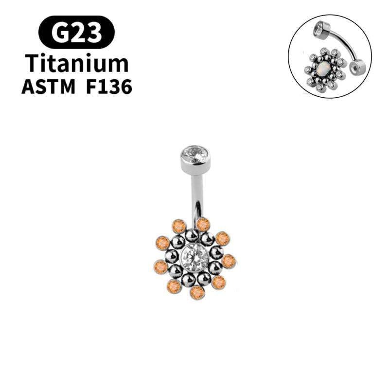 G23 Titanium Women Belly Button Ring CZ Opal Multicolor Zircon Navel Piercing