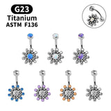G23 Titanium Women Belly Button Ring CZ Opal Multicolor Zircon Navel Piercing