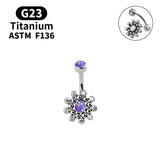 G23 Titanium Women Belly Button Ring CZ Opal Multicolor Zircon Navel Piercing