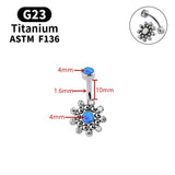 G23 Titanium Women Belly Button Ring CZ Opal Multicolor Zircon Navel Piercing