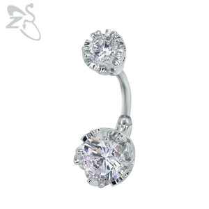 Double Side Navel Belly Button Ring Surgical Steel Bright Crystal Gem Ball Pierc