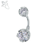 Double Side Navel Belly Button Ring Surgical Steel Bright Crystal Gem Ball Pierc