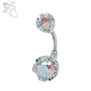 Double Side Navel Belly Button Ring Surgical Steel Bright Crystal Gem Ball Pierc