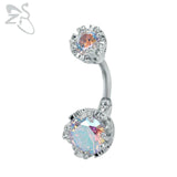Double Side Navel Belly Button Ring Surgical Steel Bright Crystal Gem Ball Pierc
