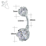 Double Side Navel Belly Button Ring Surgical Steel Bright Crystal Gem Ball Pierc