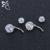 Double Side Navel Belly Button Ring Surgical Steel Bright Crystal Gem Ball Pierc