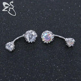 Double Side Navel Belly Button Ring Surgical Steel Bright Crystal Gem Ball Pierc