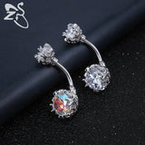 Double Side Navel Belly Button Ring Surgical Steel Bright Crystal Gem Ball Pierc